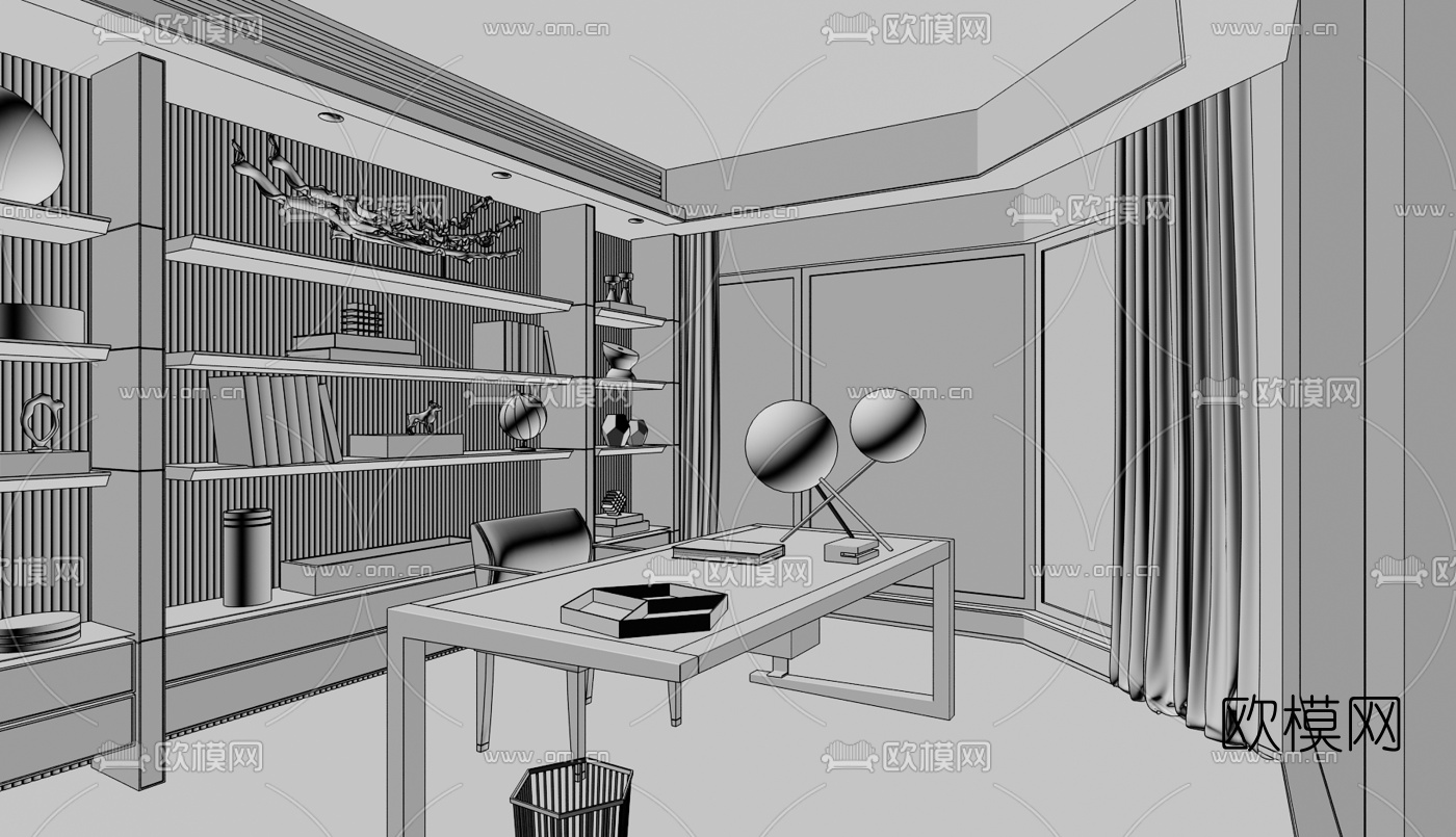 梁志天 现代书房3D模型下载（渲染图2）