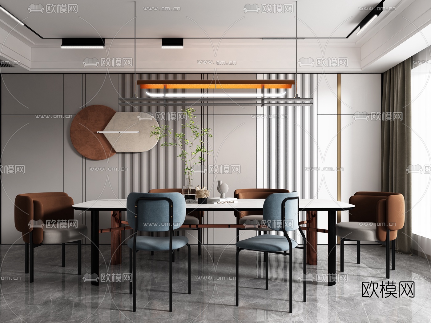 现代大理石餐桌椅3d模型下载