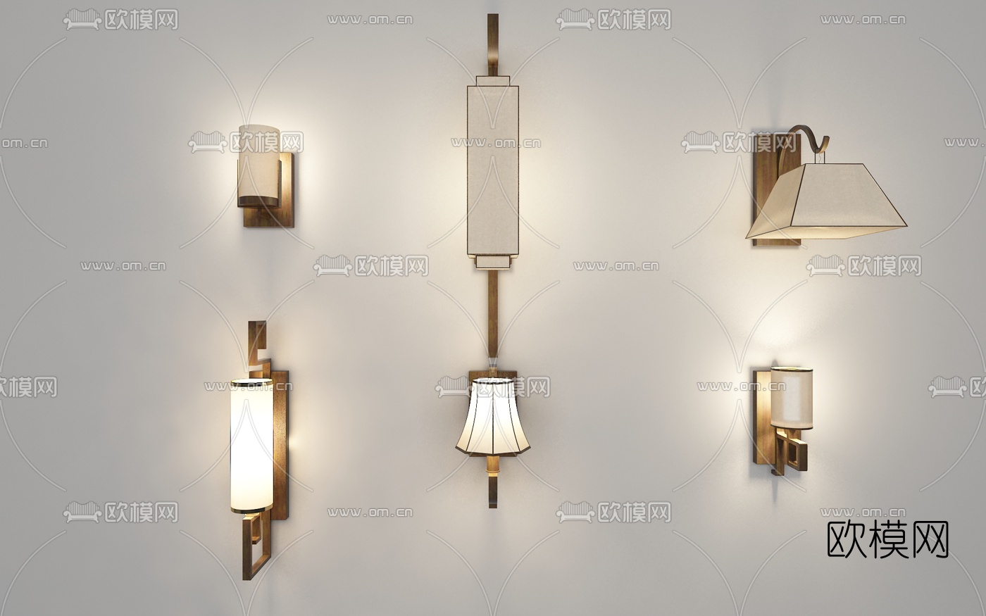 新中式金属壁灯3d模型下载（渲染图2）