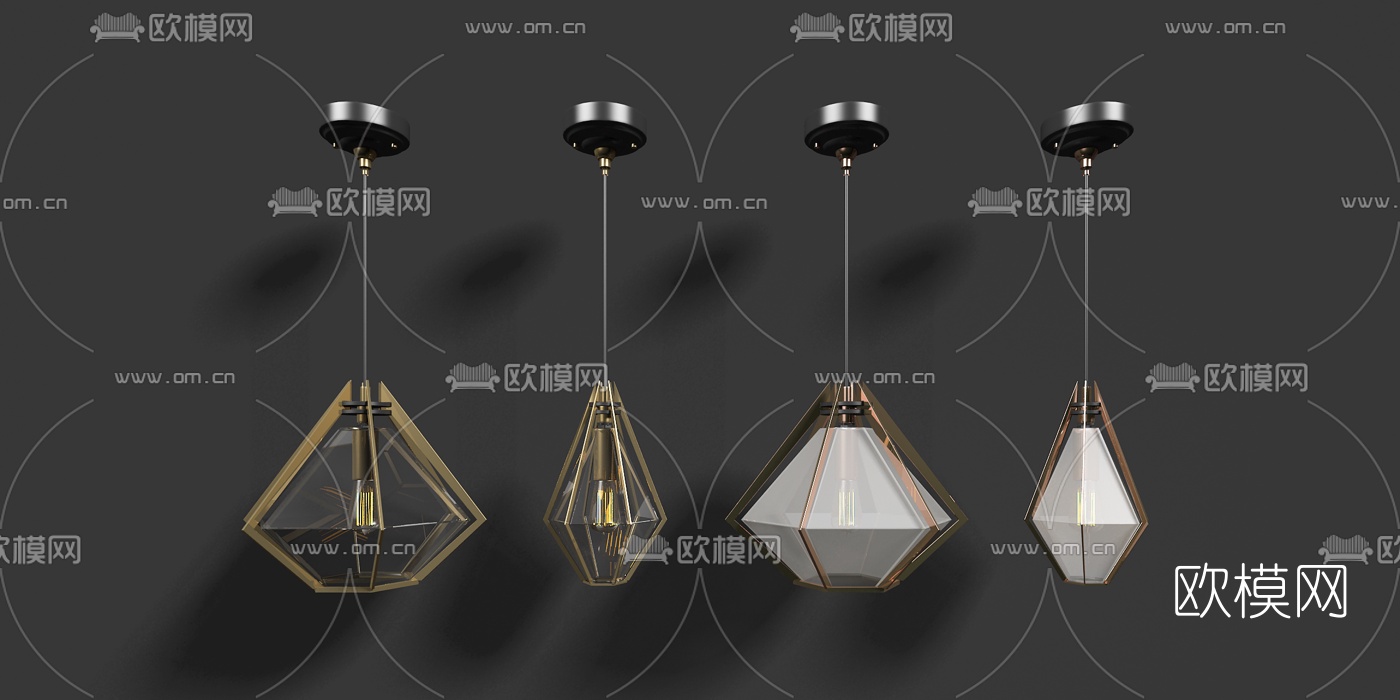 现代金属几何吊灯组合3d模型下载