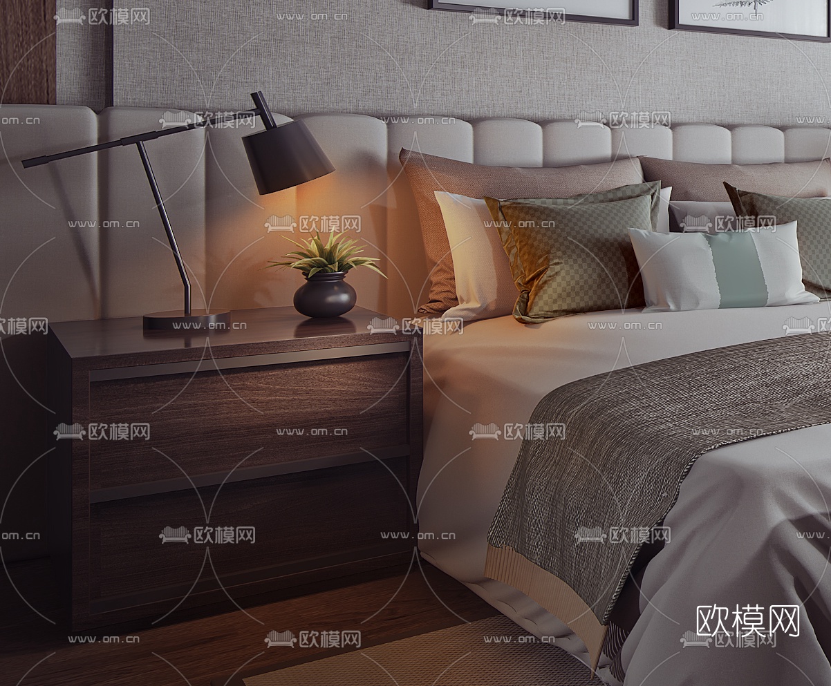 元禾大千新作 现代卧室3D模型下载（渲染图2）