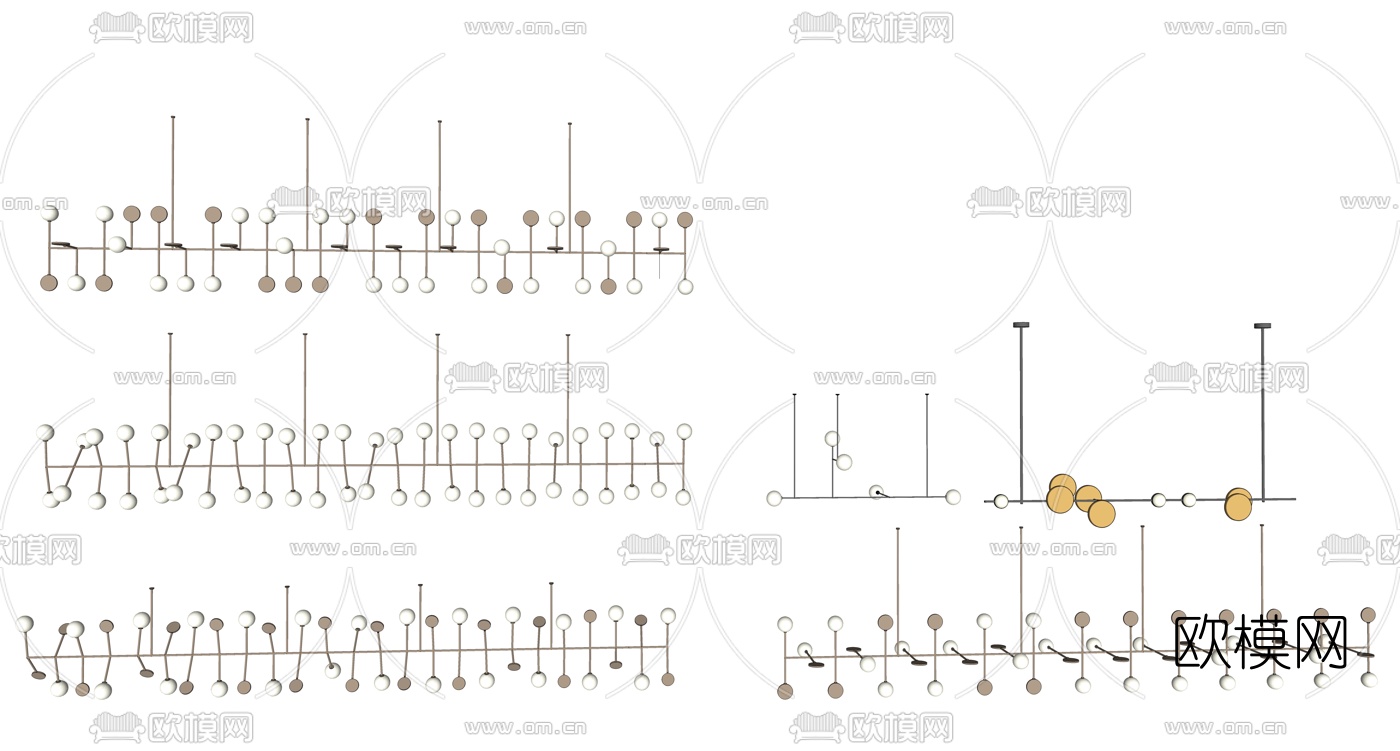 现代金属吊灯su模型下载（渲染图2）