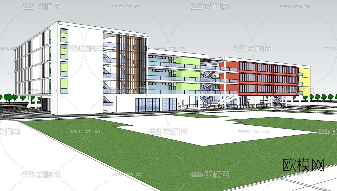 现代教学楼su模型下载（渲染图4）