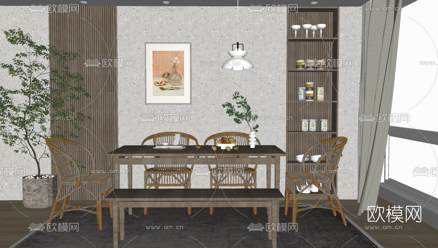 北欧餐厅su模型下载