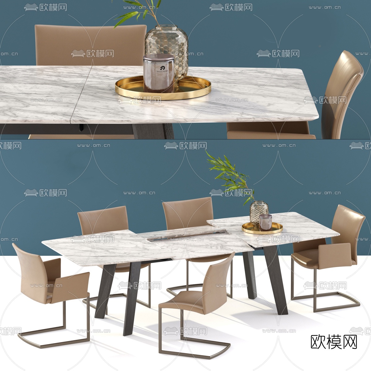 现代大理石餐桌椅3d模型