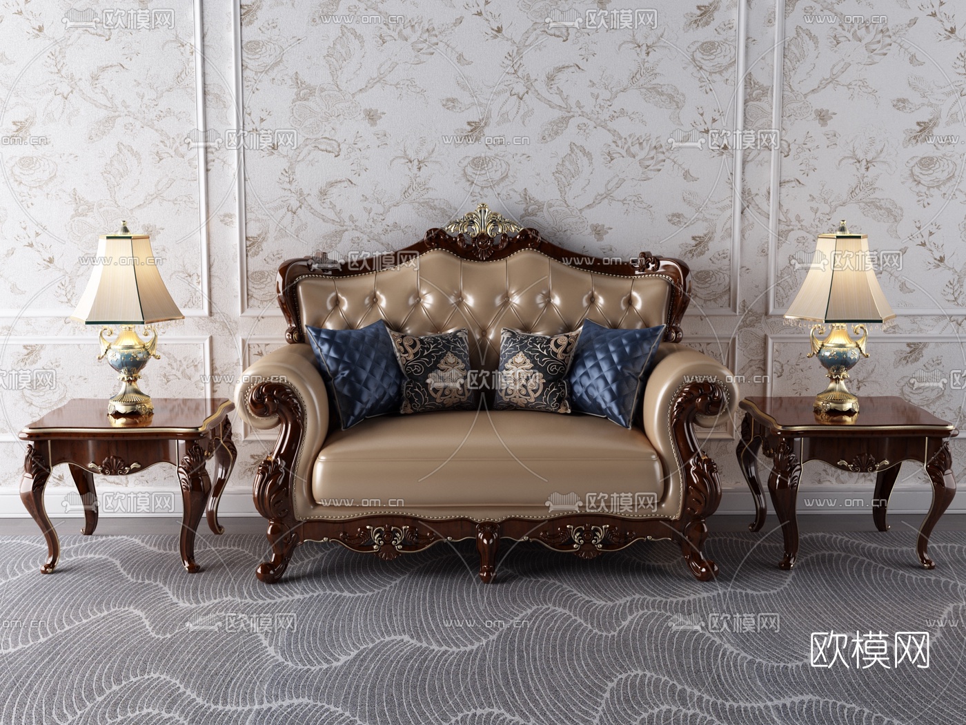 欧式雕花双人沙发3d模型下载