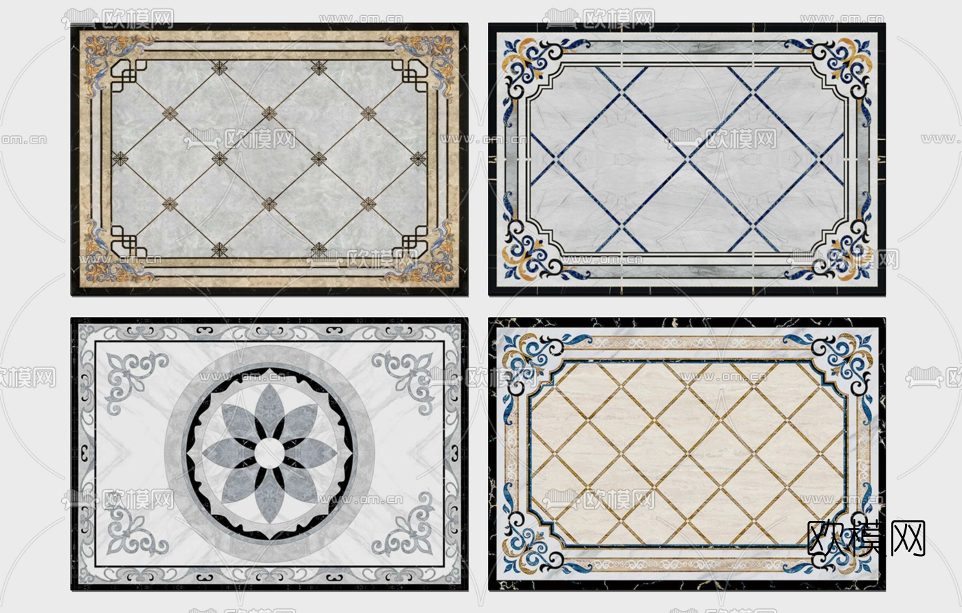简欧拼花瓷砖su模型下载