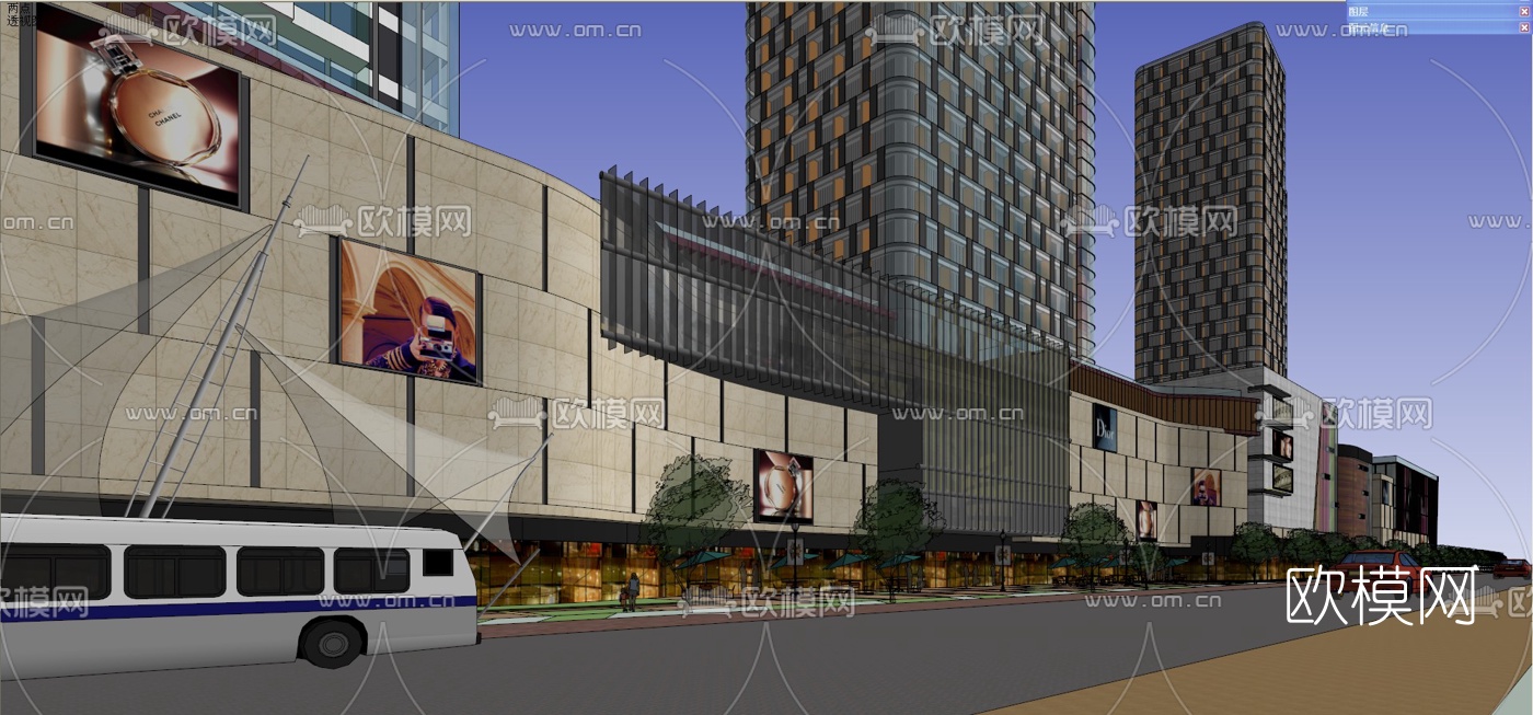 现代商业街规划su模型下载（渲染图5）