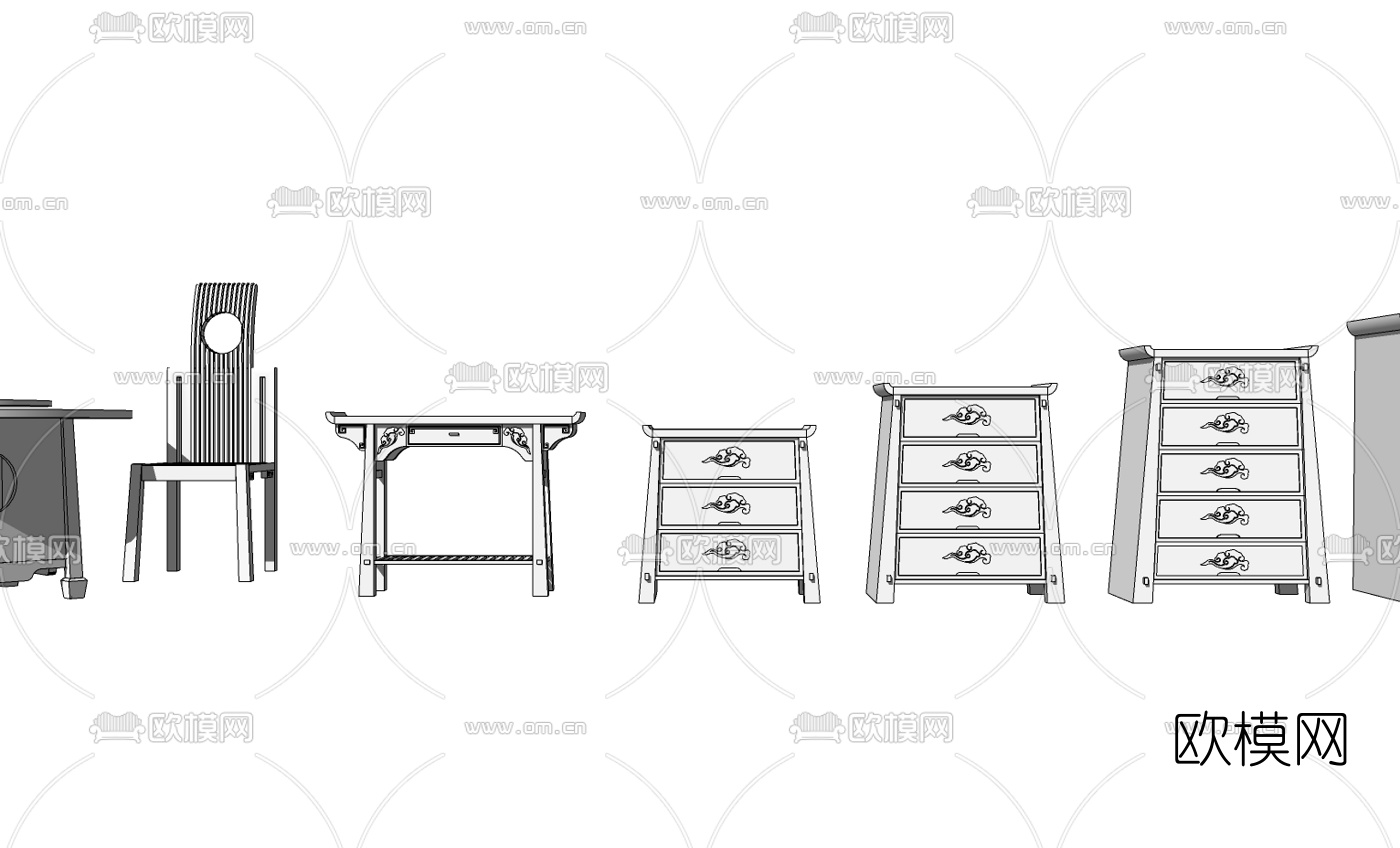 中式梳妆台衣柜组合su模型下载（渲染图5）