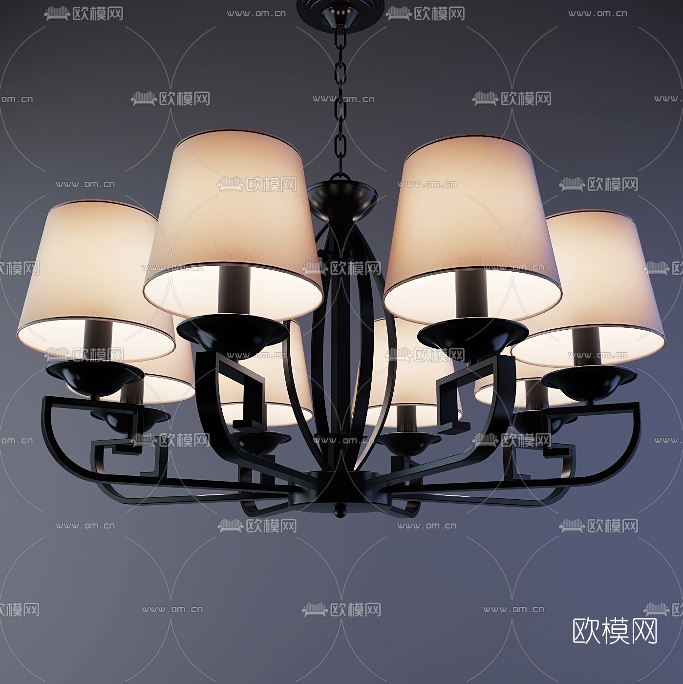 新中式金属吊灯3D模型下载