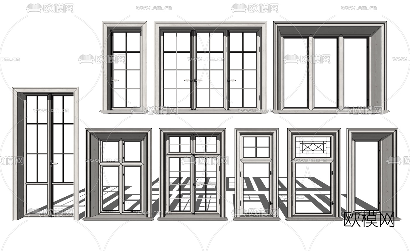 简欧窗户外推窗su模型下载