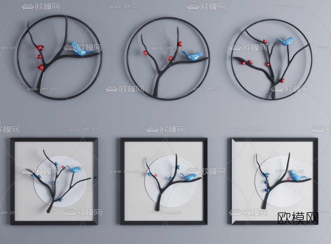 新中式花鸟墙饰挂件3d模型