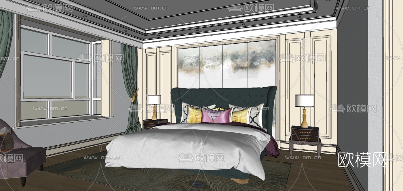 欧式卧室组合su模型下载（渲染图2）