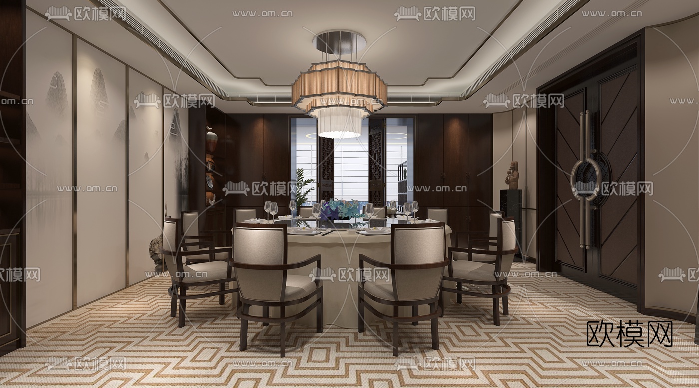 新中式餐厅包房3D模型-免费3dmax模型库-欧模网