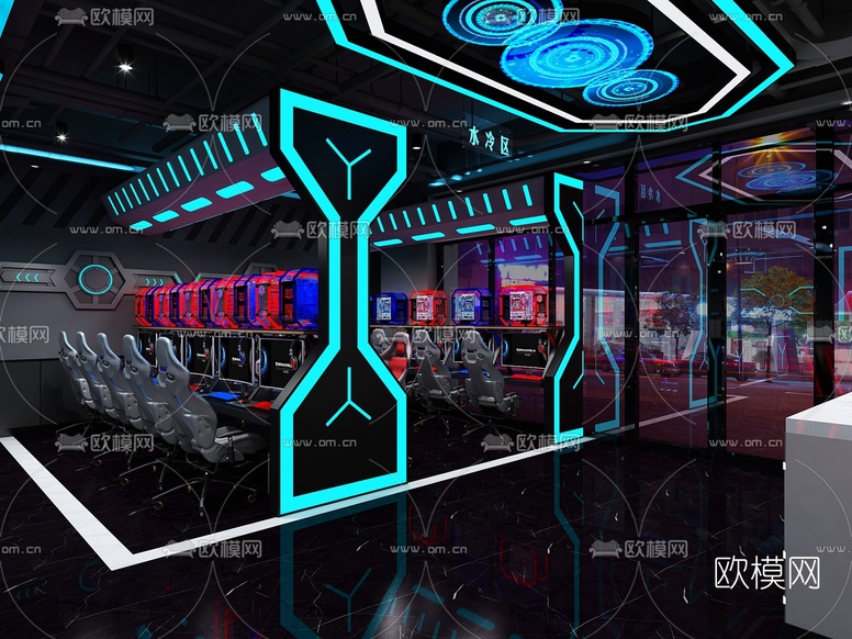 现代科技风网咖3d模型下载(渲染图5)