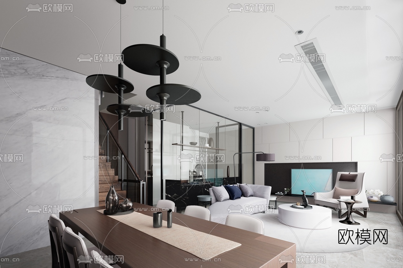 唐忠汉现代客厅3d模型下载（渲染图1）