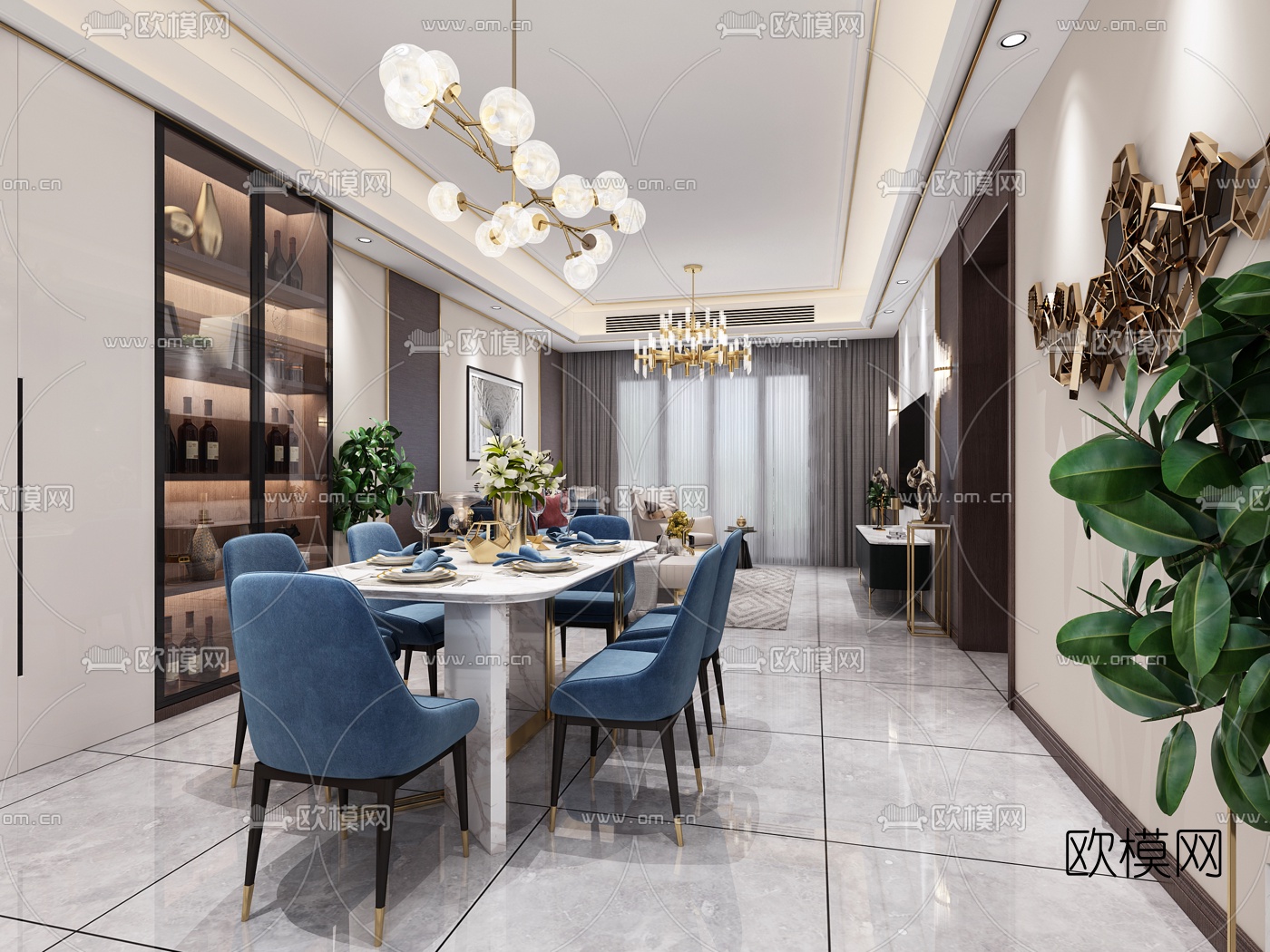 后现代客厅餐厅3d模型
