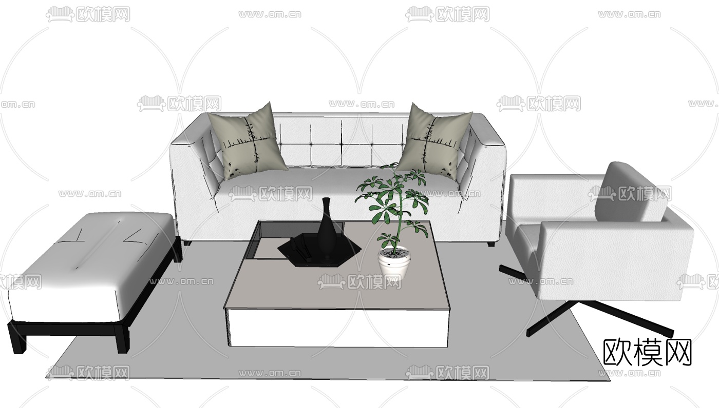 现代简约沙发组合免费su模型下载