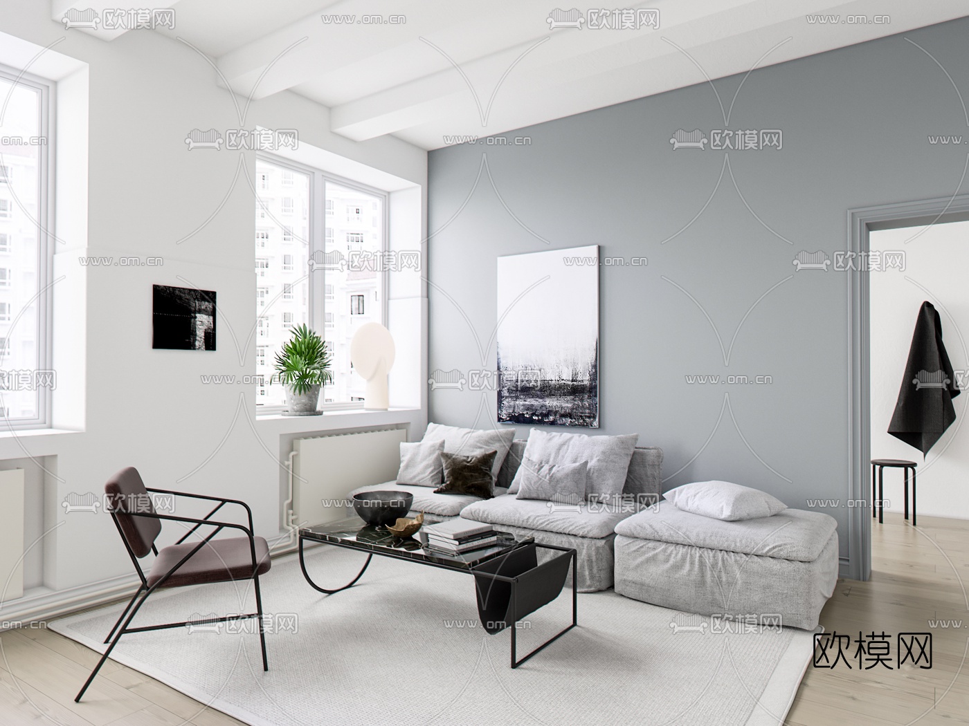 Grey Deco设计 北欧沙发组合3d模型下载（渲染图1）