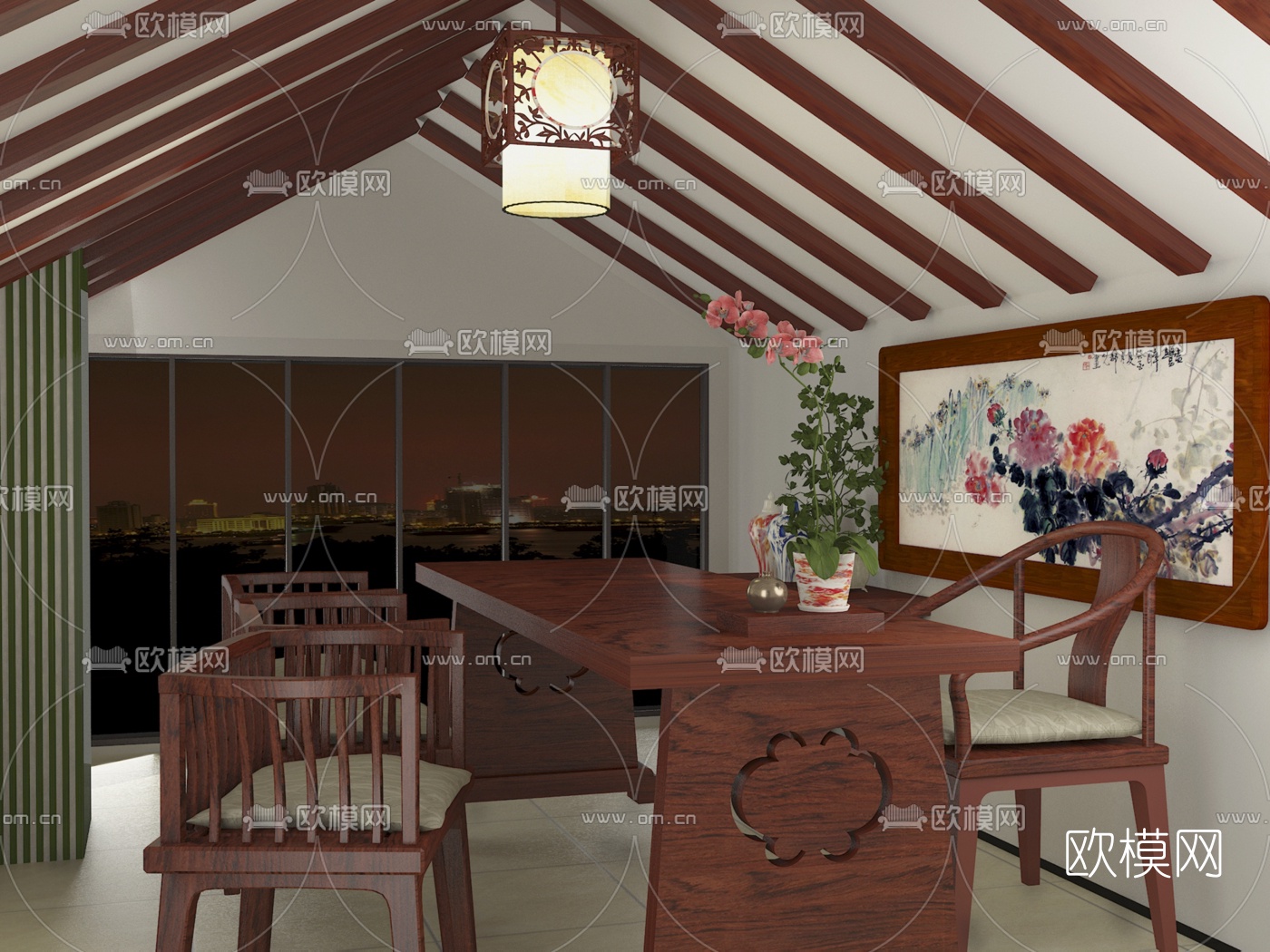新中式阁楼书房茶室免费3d模型