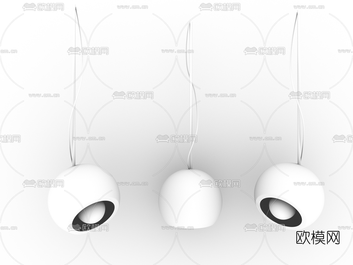工业风水泥质感球形小吊灯3d模型下载（渲染图2）