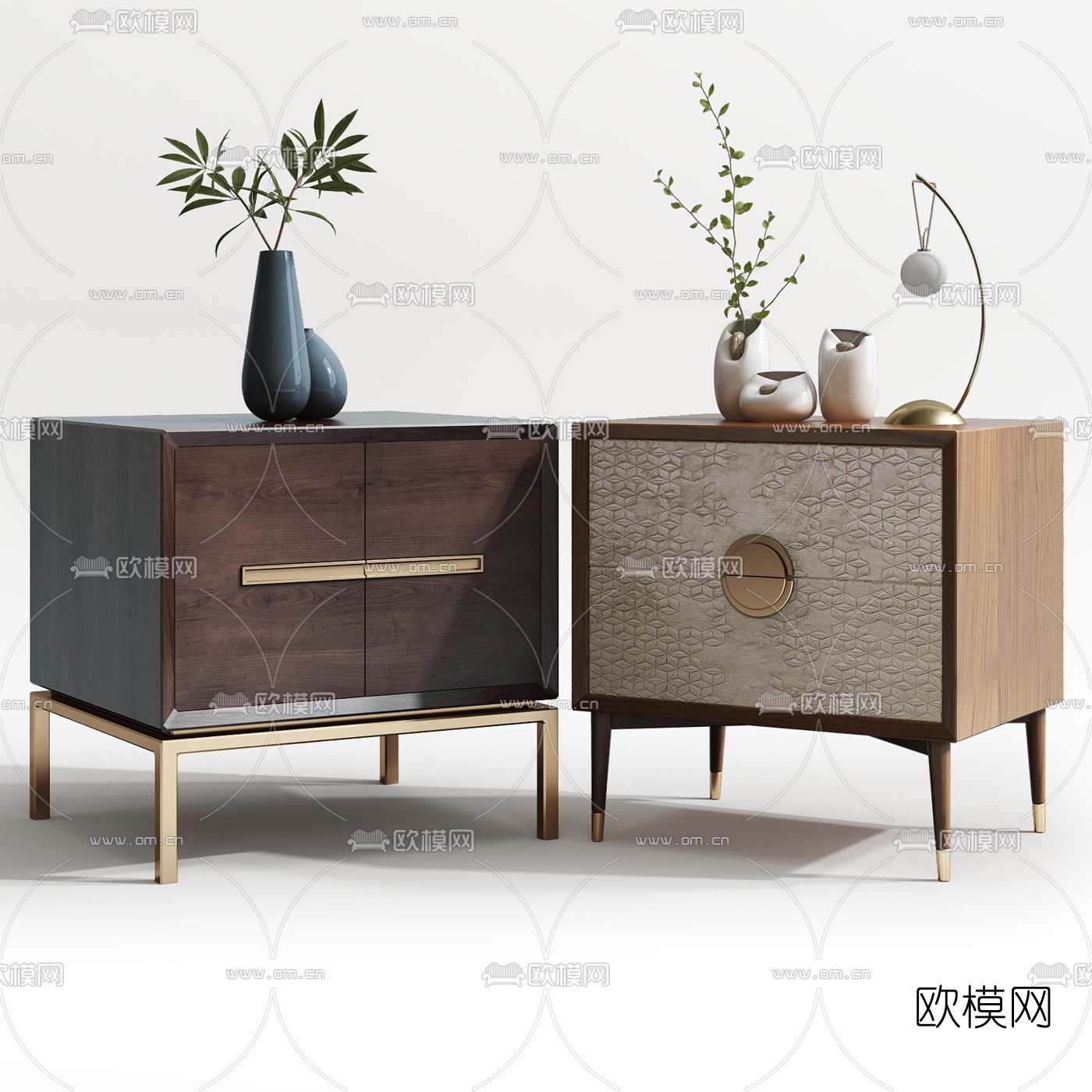 新中式实木床头柜3d模型下载