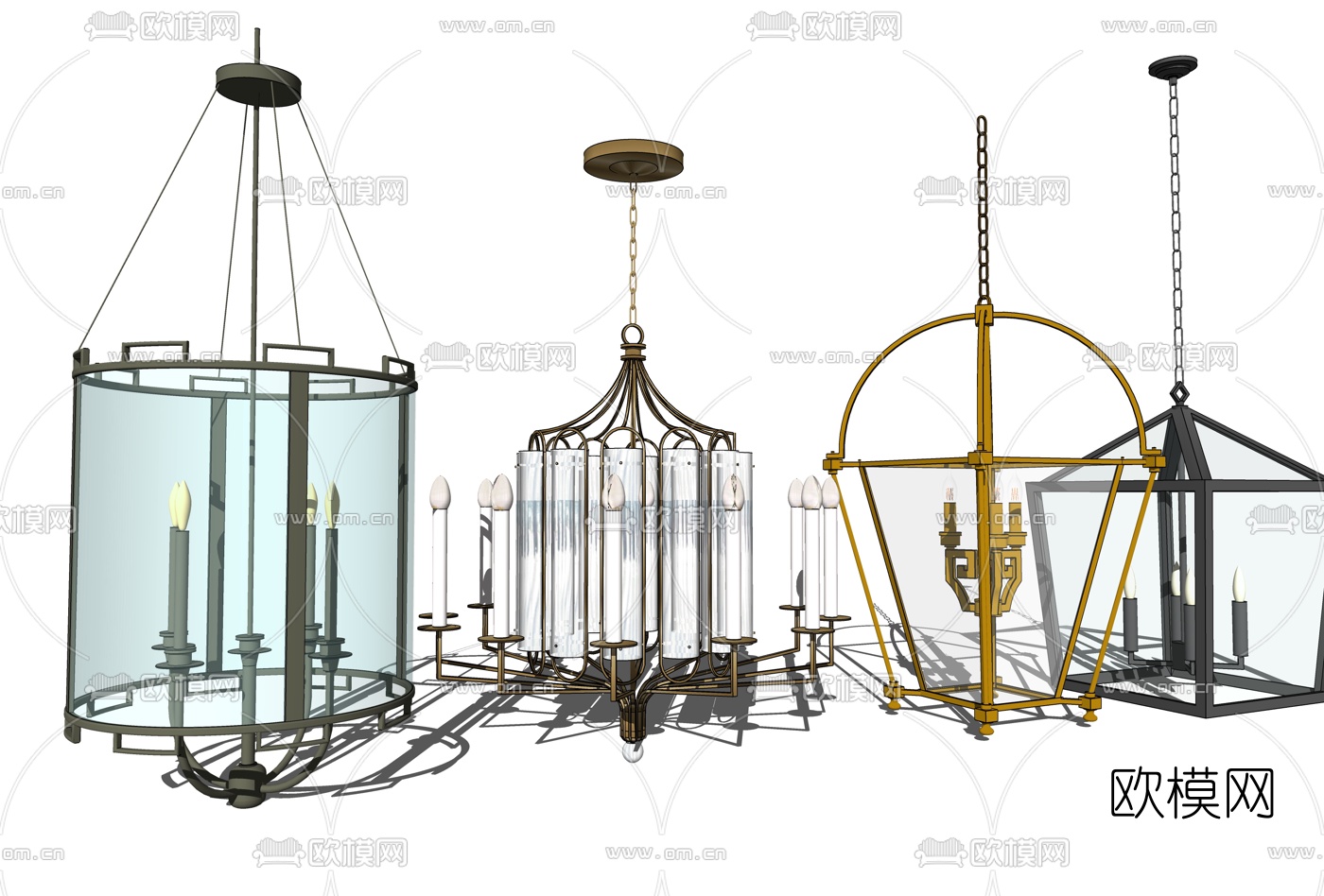 工业风金属烛台吊灯su模型下载（渲染图2）