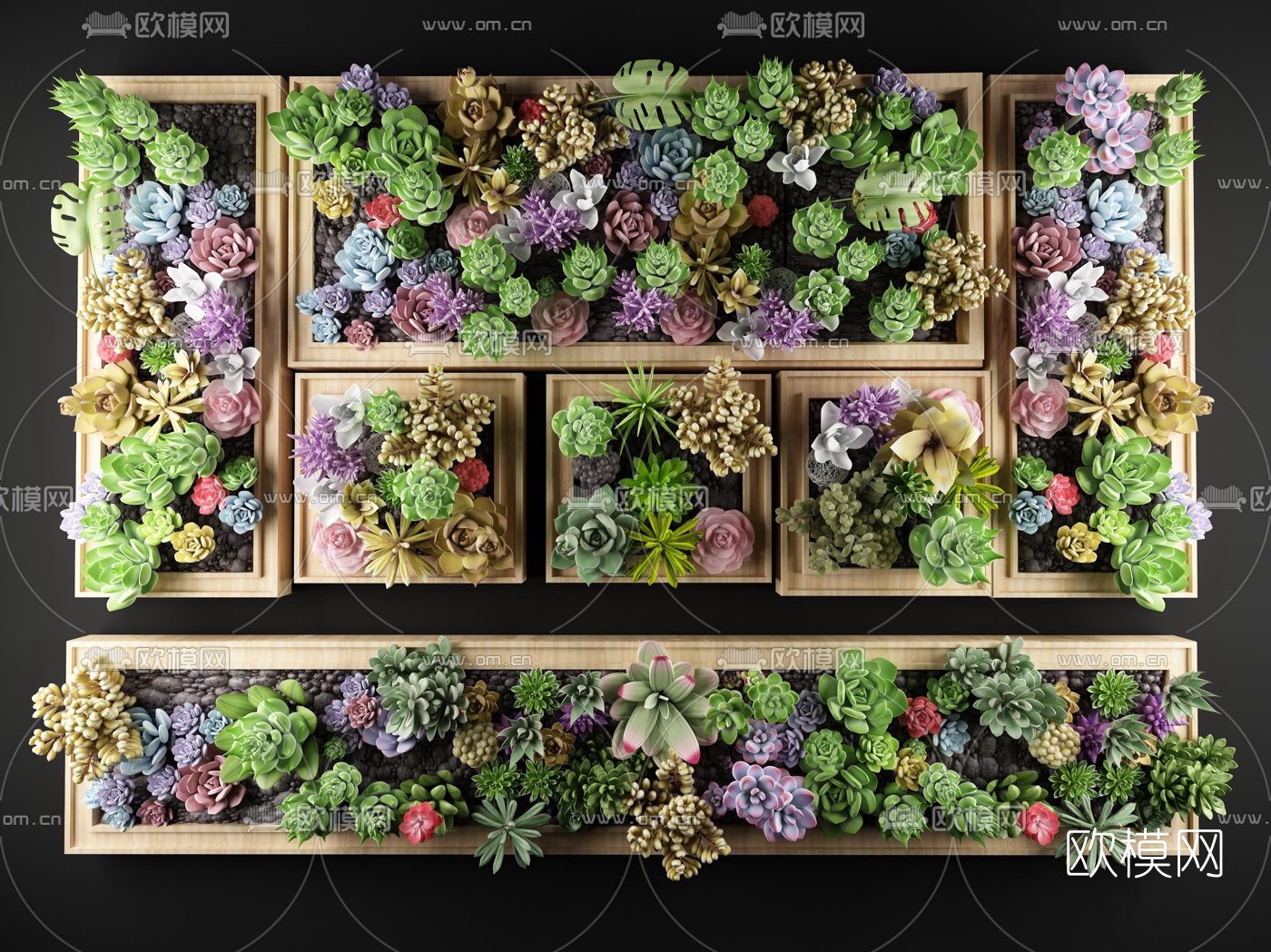 北欧多肉植物绿植墙3d模型