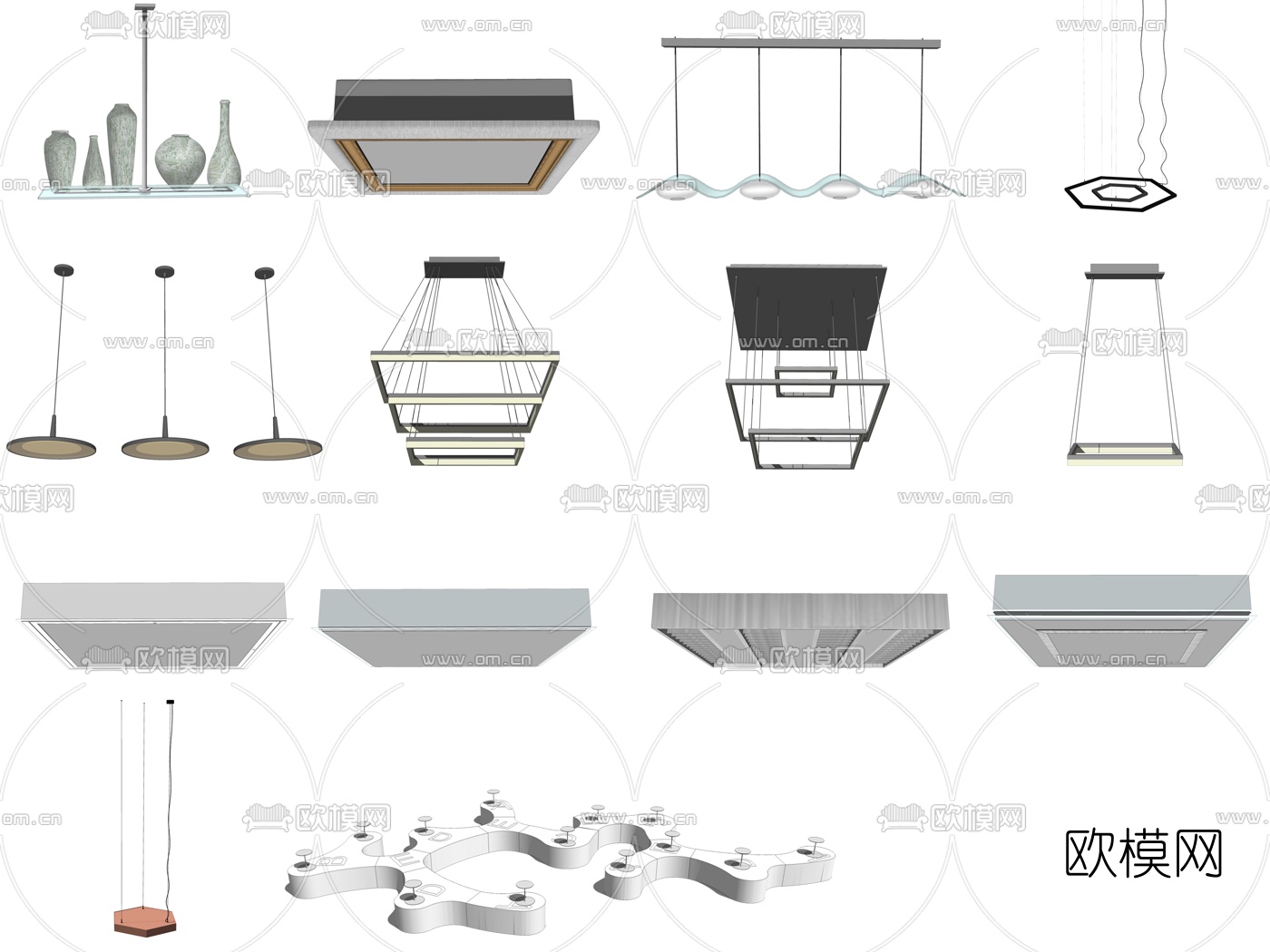 现代办公室吊灯su模型下载（渲染图2）