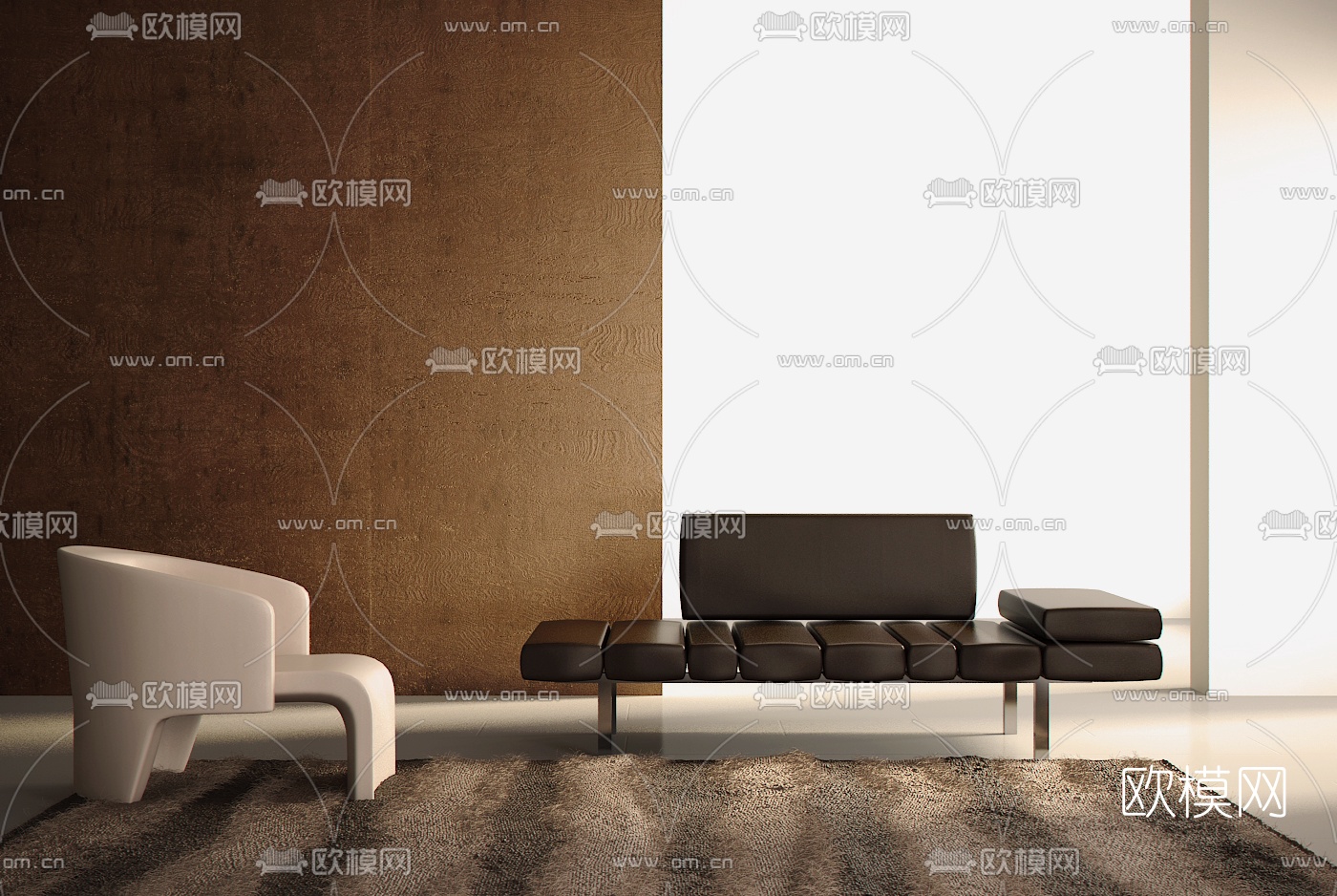 意大利Minotti品牌 现代皮革脚踏3d模型下载（渲染图1）