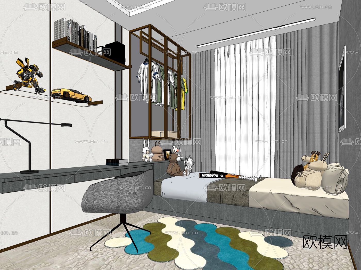 现代儿童房su模型下载