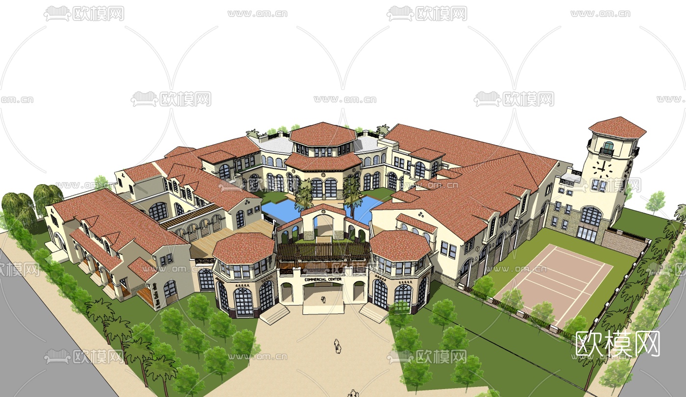 欧式住宅区免费su模型下载（渲染图3）