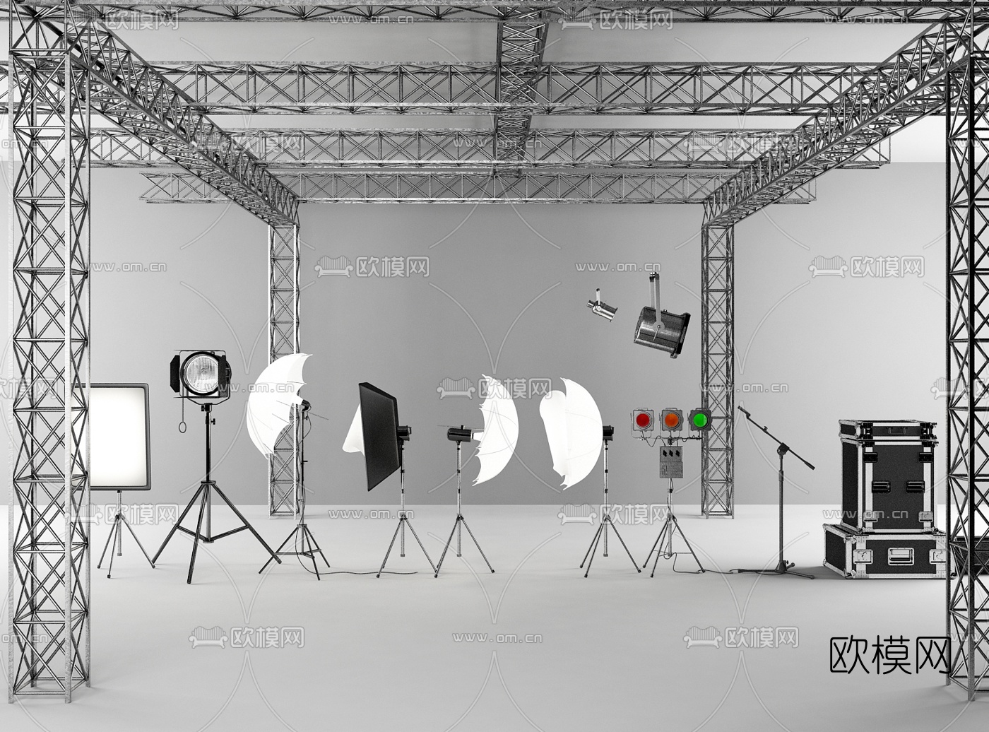 现代摄影器材舞台灯组合3d模型
