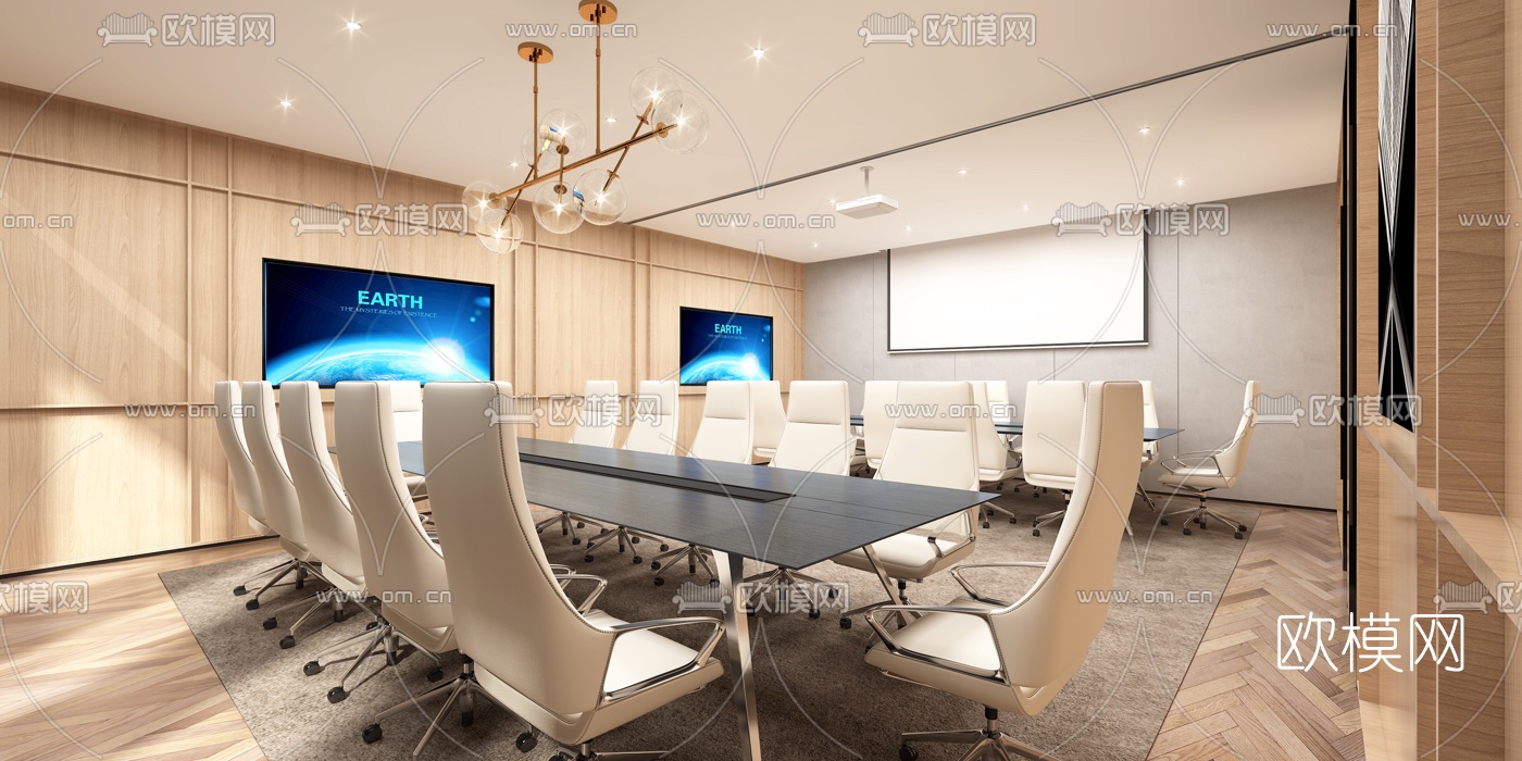 现代会议室免费3d模型下载