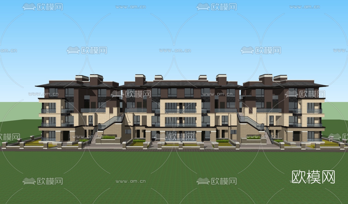 现代连排别墅su模型