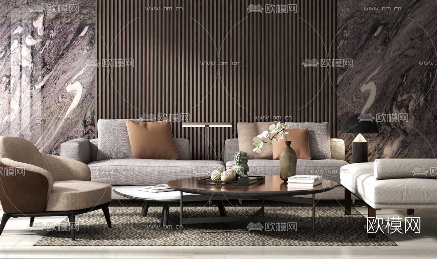 现代布艺沙发组合3d模型