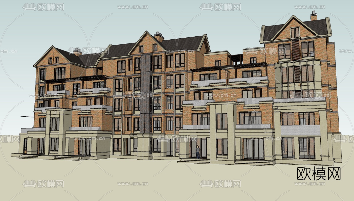 欧式连排别墅免费su模型下载（渲染图1）