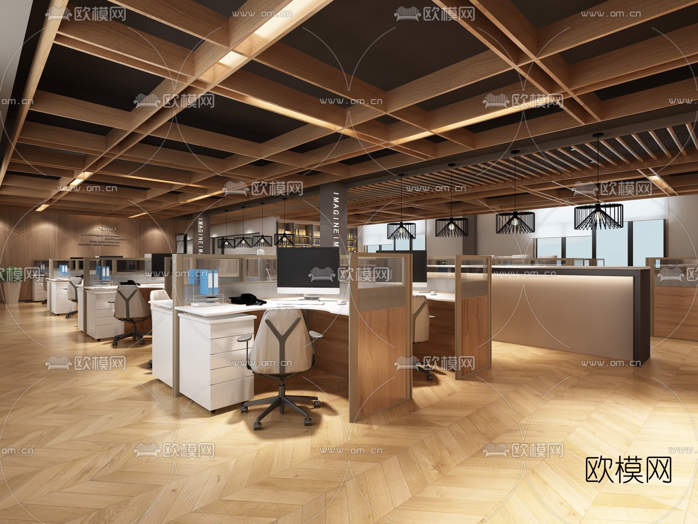 现代敞开式办公室免费3d模型-免费3dmax模型库-欧模网