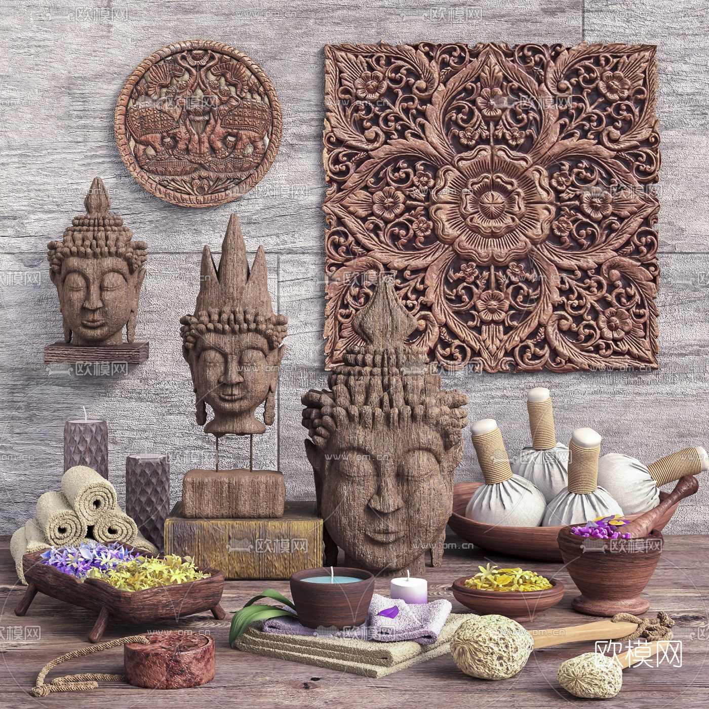 东南亚实木佛像雕塑饰品摆件3d模型下载