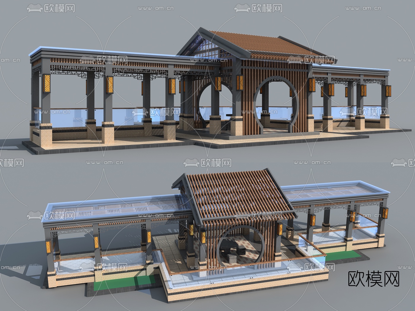 亭子廊道3d模型下载