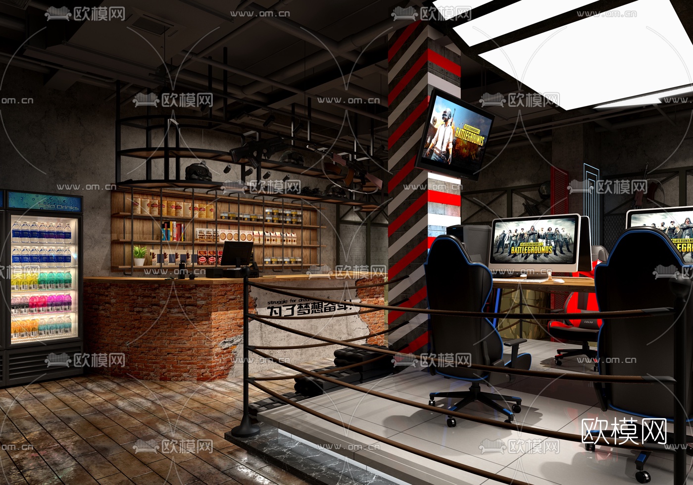 工业风网咖3d模型下载（渲染图3）