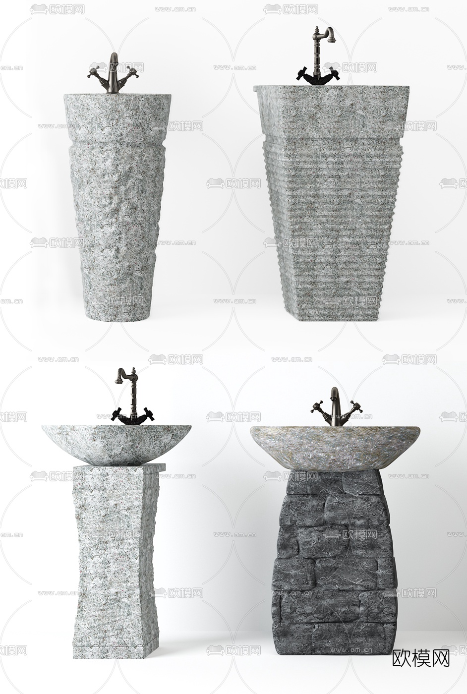 自色风石头洗手盆3D模型下载