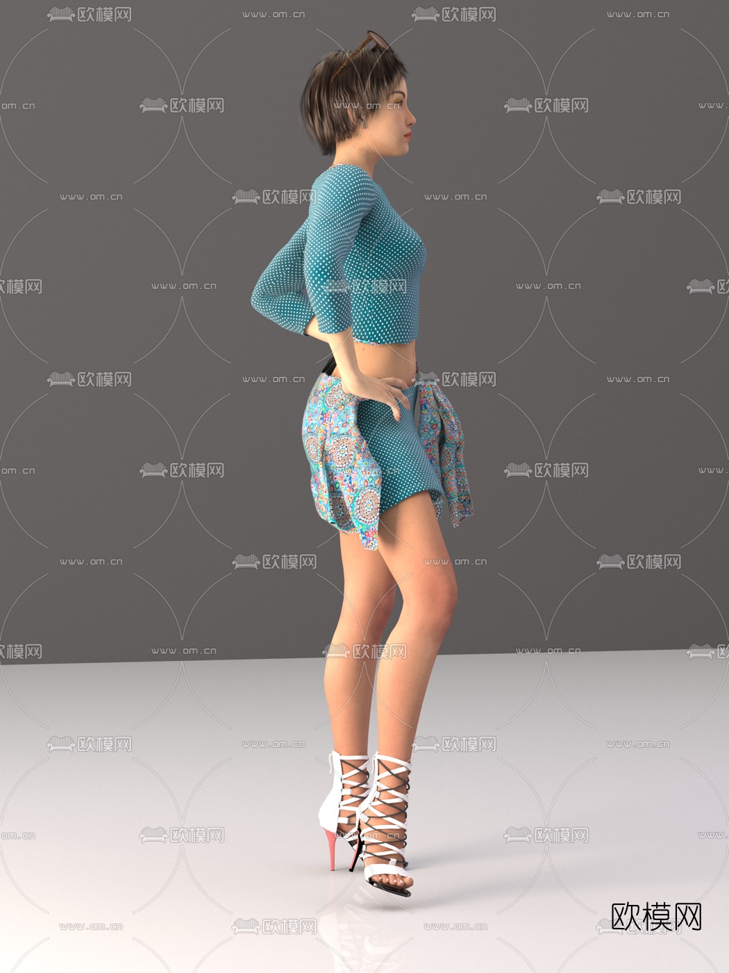 现代休闲美女模特3d模型下载（渲染图2）
