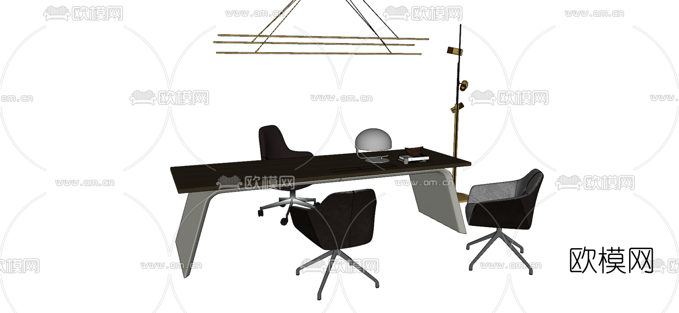 现代办公桌椅班台su模型下载（渲染图1）