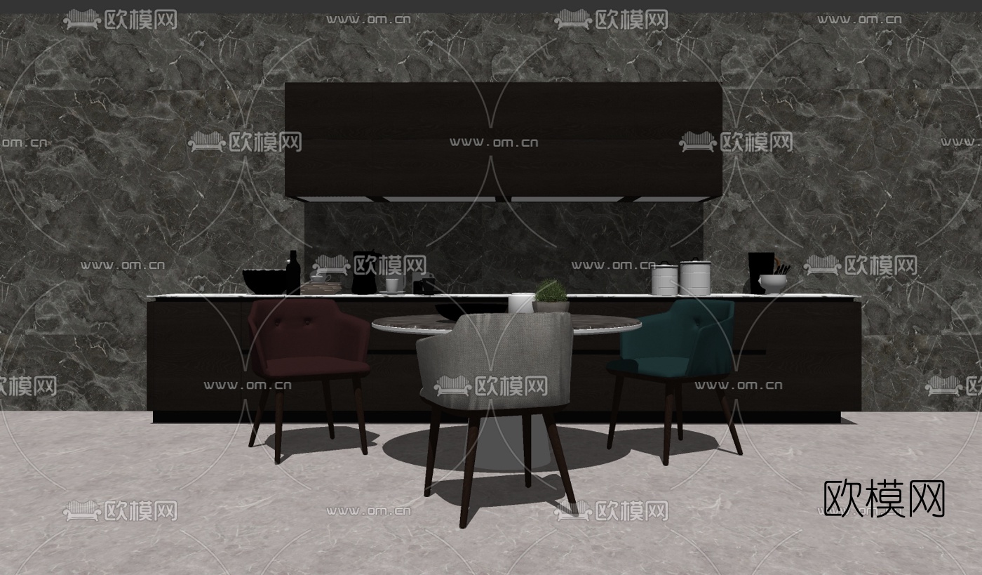 北欧餐桌椅组合su模型下载（渲染图2）