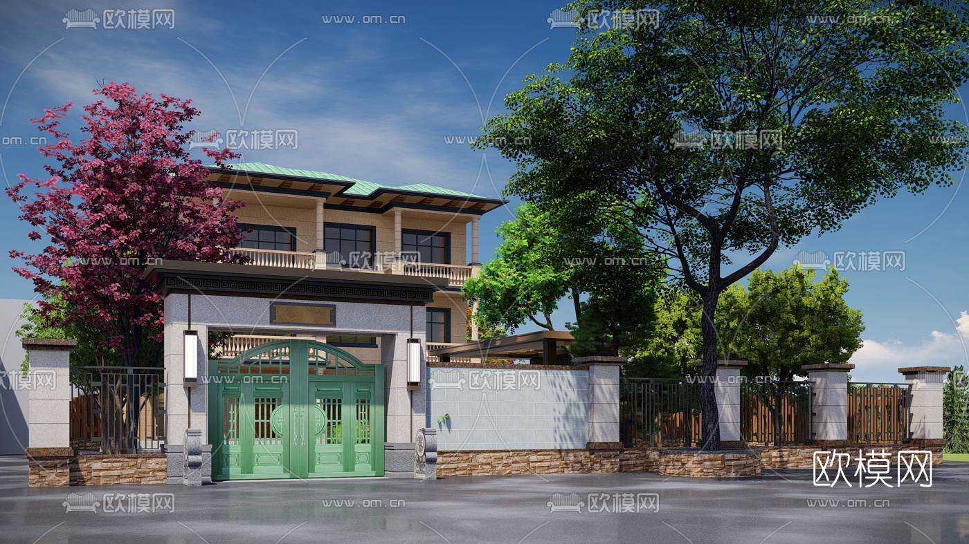 简欧别墅外观su模型下载（渲染图1）