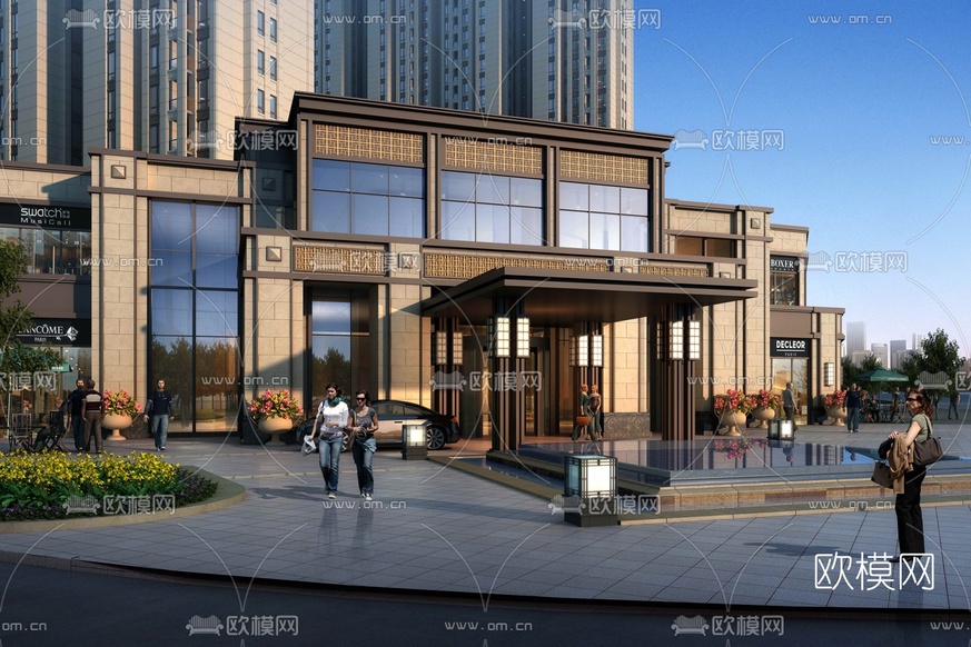 简欧售楼部门头外观3d模型下载