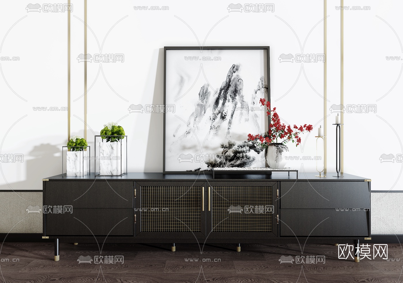 新中式电视柜3d模型-免费3dmax模型库-欧模网