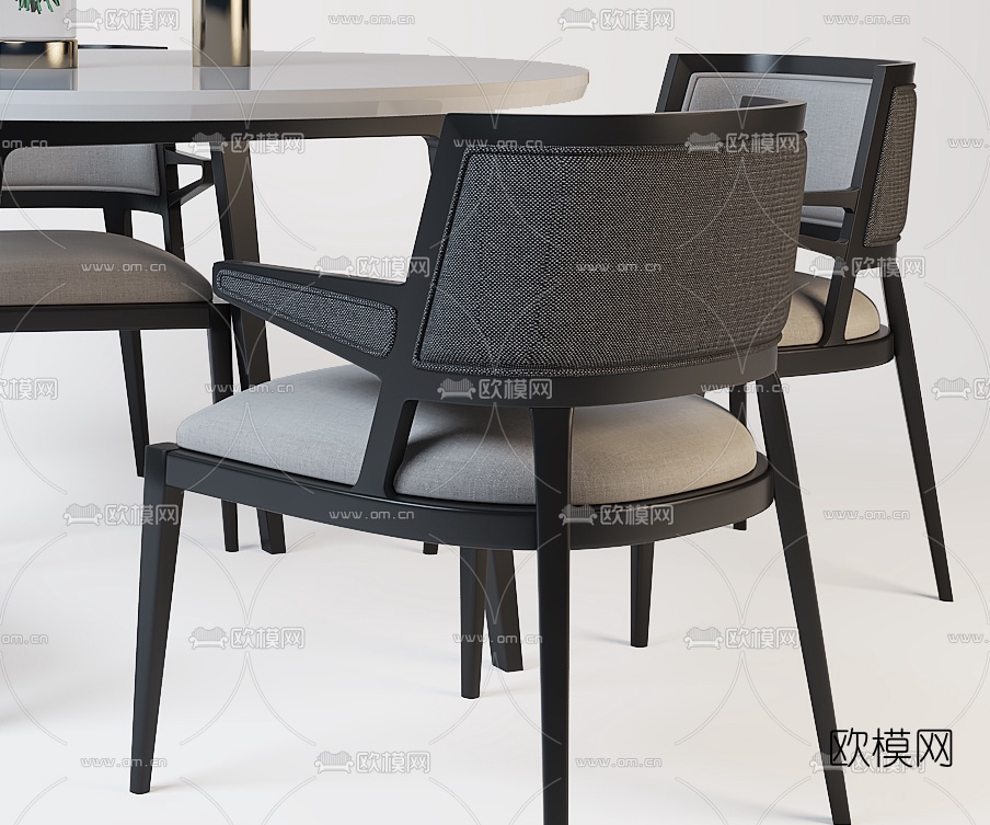 现代圆形四人桌餐桌椅3D模型下载（渲染图3）
