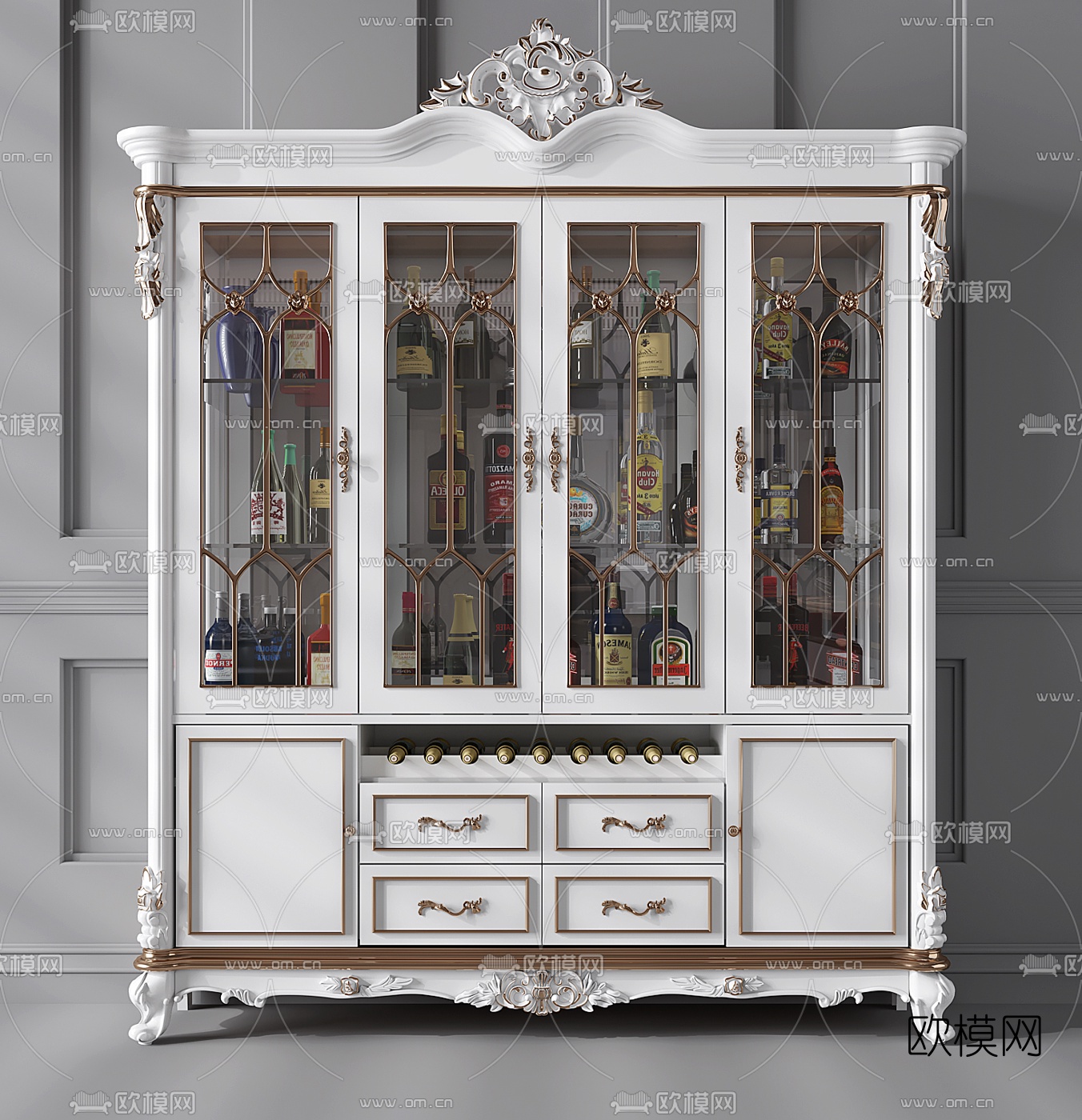 欧式酒柜3D模型下载